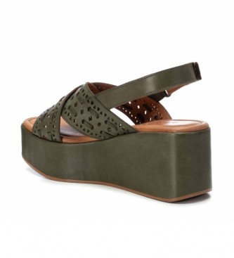 Carmela Leather sandals 068555 khaki -Height 7 cm wedge