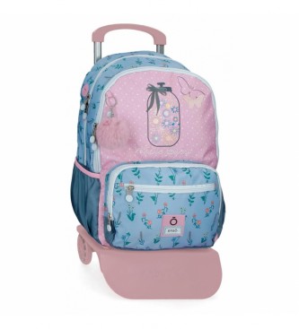 Enso Enso We Love Flowers backpack double compartment with trolley pink
