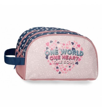 Roll Road Beauty case adattabile Pink One World con due scomparti