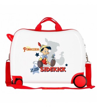 Disney Valigia per bambini 2 ruote multidirezionali Pinocchio & Sidekick bianca