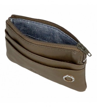 Pepe Jeans Pepe Jeans Badge Leather Card Holder Wallet Khaki