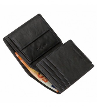 Pepe Jeans Leder Brieftasche Abzeichen vertikal braun -8.5x10.5x1cm