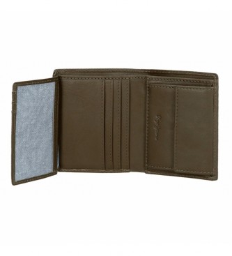 Pepe Jeans Usnjena denarnica Badge vertical Khaki -8.5x10.5x1cm