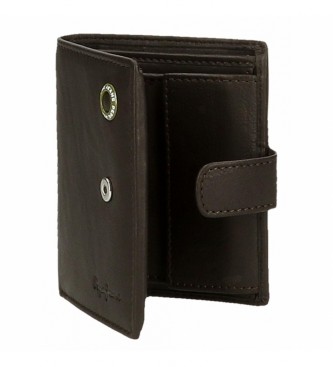Pepe Jeans Leather wallet Badge Brown with click closure