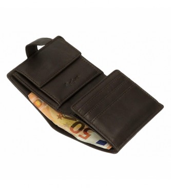 Pepe Jeans Usnjena denarnica Badge Brown z zapiranjem na klik