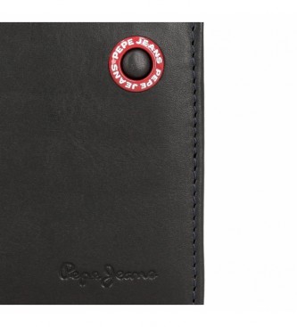 Pepe Jeans Bruin Badge lederen portemonnee met kliksluiting -8.5x10.5x1cm