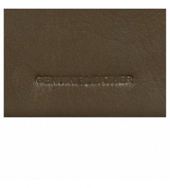 Pepe Jeans Usnjena denarnica Badge Khaki z zapiranjem na klik - 8,5x10,5x1cm