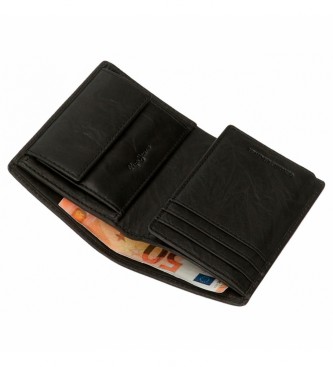 Pepe Jeans Oznake usnjena denarnica vertikalna z denarnico za kovance Črna -8.5x11.5x1cm