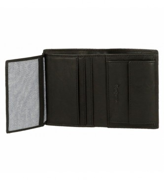 Pepe Jeans Abzeichen Leder Brieftasche vertikal mit Mnzfach Schwarz -8.5x11.5x1cm