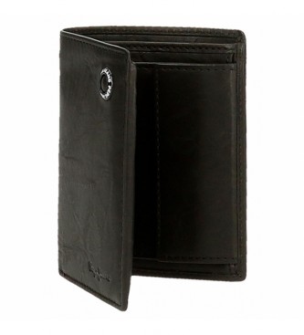 Pepe Jeans Abzeichen Leder Brieftasche vertikal mit Mnzfach Schwarz -8.5x11.5x1cm