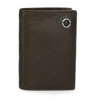 Pepe Jeans Oznake usnjena vertikalna denarnica z denarnico za kovance rjava -8,5x11,5x1cm