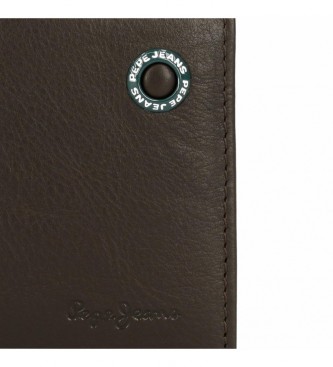 Pepe Jeans Badge vertical leather wallet with coin purse Brown -8.5x11.5x1cm