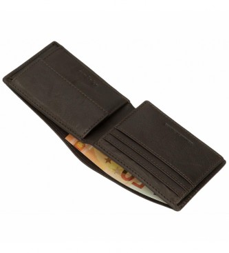 Pepe Jeans Leder Brieftasche Badge Braun -11x8x1cm