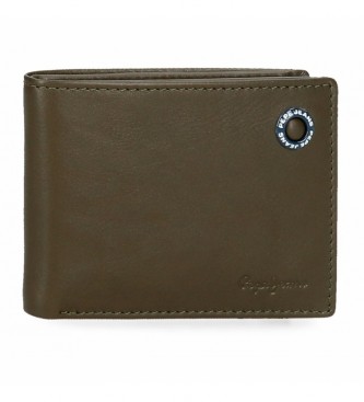 Pepe Jeans Usnjena denarnica Badge Khaki -11x8x1cm