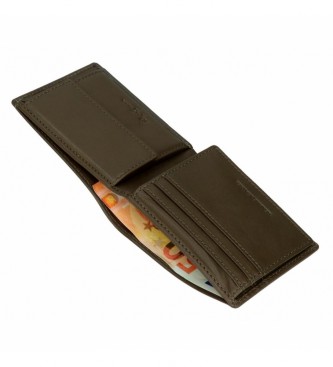 Pepe Jeans Usnjena denarnica Badge Khaki -11x8x1cm