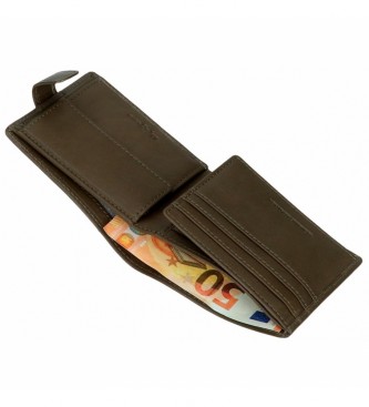 Pepe Jeans Usnjena denarnica Badge Khaki z zapiranjem na klik -11x8.5x1cm