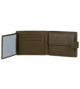 Pepe Jeans Leather wallet Badge Khaki with click clasp -11x8.5x1cm
