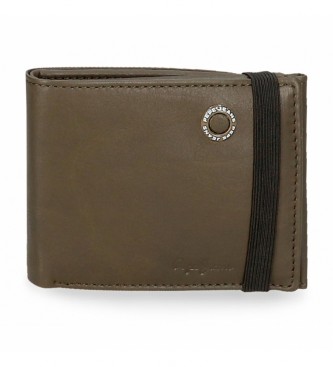 Pepe Jeans Pepe Jeans Leather wallet with elastic band Badge Khaki