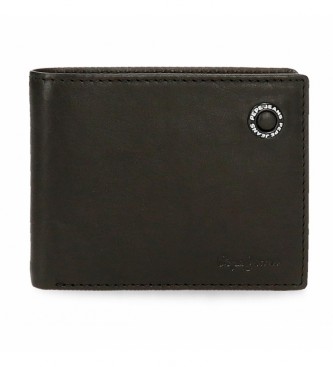 Pepe Jeans Badge leather wallet with card holder Black