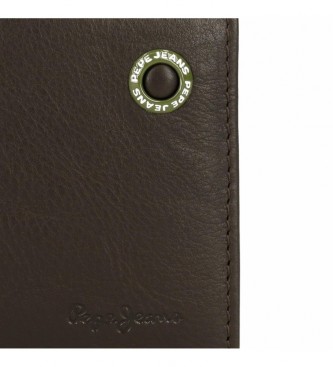 Pepe Jeans Skórzany portfel z etui na karty w kolorze brązowym