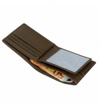 Pepe Jeans Usnjena denarnica Badge z držalom za kartice v barvi kakija