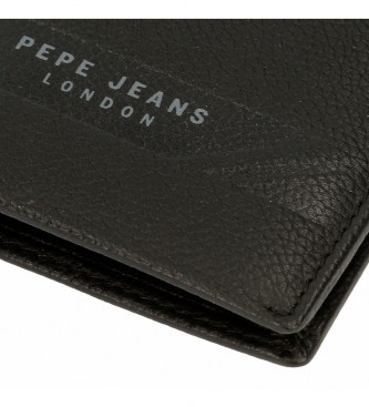 Pepe Jeans Basingstoke Portefeuille en cuir noir avec fermeture  cliquet