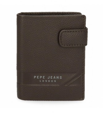 Pepe Jeans Brązowy skórzany portfel Basingstoke z zapięciem na zatrzask