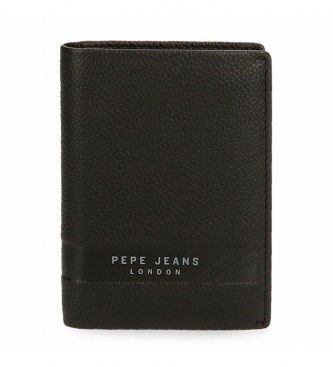 Pepe Jeans Carteira de Couro Basingstoke Upright Leather Wallet com Bolsa de Moedas Preta