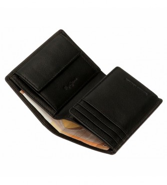 Pepe Jeans Basingstoke Navpična usnjena denarnica s torbico za kovance črna