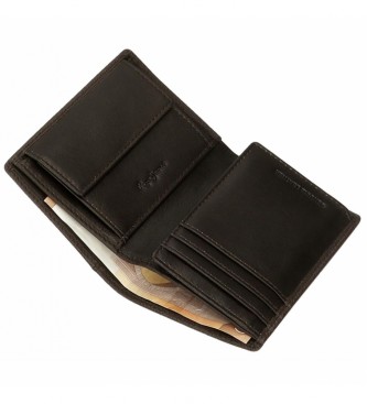 Pepe Jeans Basingstoke vertical leather wallet with coin purse Brown