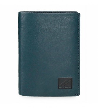 Pepe Jeans Vertikalna usnjena denarnica Chief z denarnico za kovance Modra