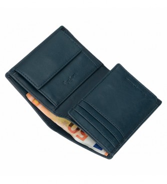 Pepe Jeans Pionowy skórzany portfel Chief z portmonetką Niebieski