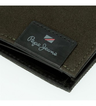 Pepe Jeans Navpična usnjena denarnica Hilltop s torbico za kovance, temno zelena