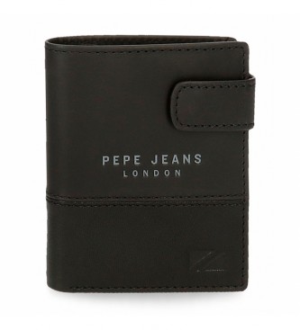 Pepe Jeans Portefeuille en cuir Kingdom Noir avec fermeture à clic