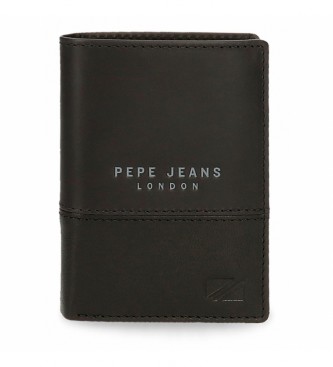 Pepe Jeans Pionowy skórzany portfel Kingdom z portmonetką Czarny