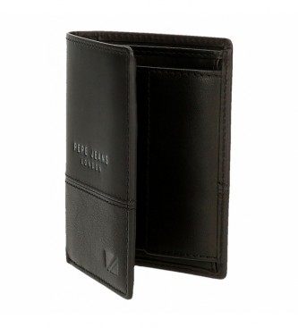 Pepe Jeans Kingdom vertikalna usnjena denarnica z denarnico za kovance Black