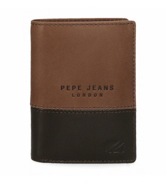 Pepe Jeans Kingdom portefeuille vertical en cuir avec porte-monnaie Marron