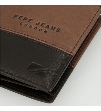 Pepe Jeans Kingdom portefeuille vertical en cuir avec porte-monnaie Marron