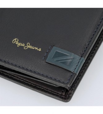 Pepe Jeans Navpična usnjena denarnica z denarnico za kovance Marine