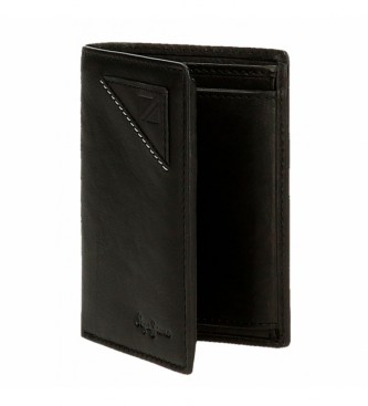 Pepe Jeans Presenetljiva navpična usnjena denarnica s torbico za kovance črna