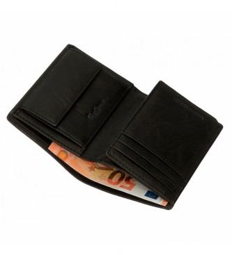 Pepe Jeans Portefeuille vertical en cuir avec pochette pour pices de monnaie - Noir