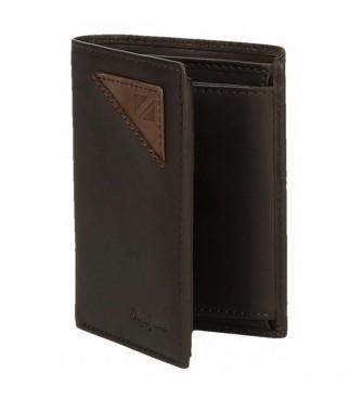 Pepe Jeans Presenetljiva navpična usnjena denarnica z denarnico za kovance Brown