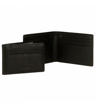 Pepe Jeans Efektowny skórzany portfel z etui na karty Czarny