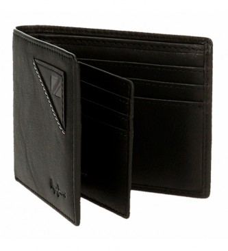 Pepe Jeans Udarna usnjena denarnica z držalom za kartice Črna