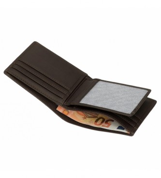 Pepe Jeans Efektowny skórzany portfel z etui na karty Brązowy