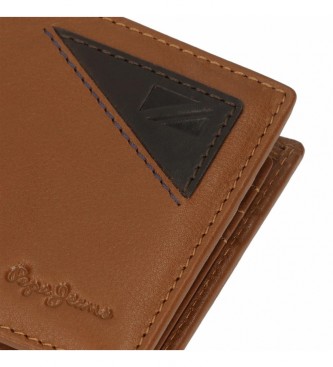 Pepe Jeans Efektowny skórzany portfel z etui na karty w kolorze beżowym
