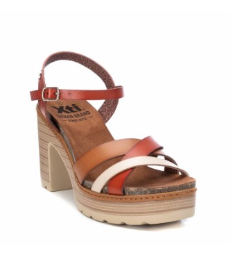 Xti Brown crossed straps sandals -Height heel 9cm