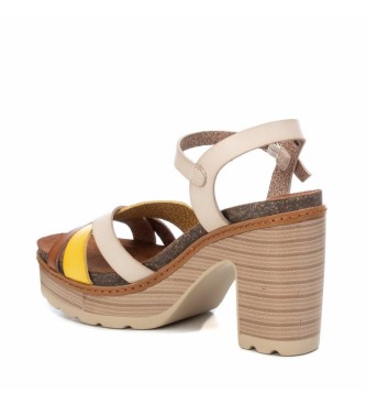 Xti Sandals yellow brown crossed straps -Height heel 9cm