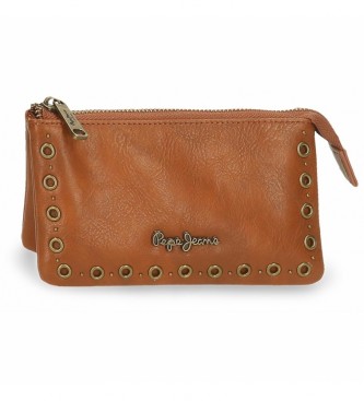 Pepe Jeans Brown Camper three compartment toiletry bag