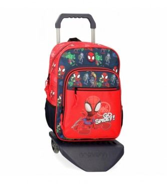 Joumma Bags Go Spidey School rugzak met rode trolley -30x38x12cm